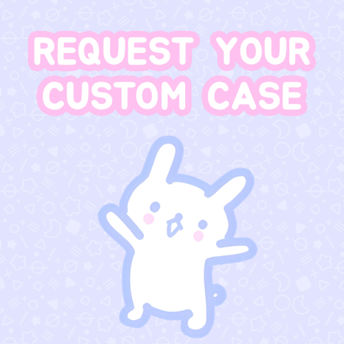 Custom decoden phone case request graphic with pastel bunny illustration and pink text