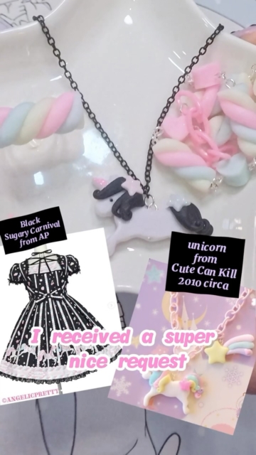 Cute Can Kill in the big 2026 💖
@puririnchan asked for a set matching AP’s Sugary Carnival print, pairing my signature marshmallow ring and bracelet (you know these are shop staples that never go out of style! 🍬) with a special comeback of the iconic CCK unicorn necklace!

This unicorn was originally designed by my best friend Lila!

To all my old Cute Can Kill fans: Lila has a brand new project now making incredible ceramics! Go show her some love, her work is absolute magic ✨ @lune.milk 

For those who don’t know, Cute Can Kill was our very first brand! Over the years we changed names and brands, but Cute Can Kill will always be a huge part of our lives, the exact spot where everything started! 🥹✨
What do you think of this combo? 💕

#kawaii #handmade #sugarycarnival #cutecankill #lolitafashion