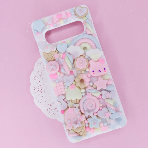 Handmade kawaii decoden phone case with pastel ice cream, charms and a cute bunny