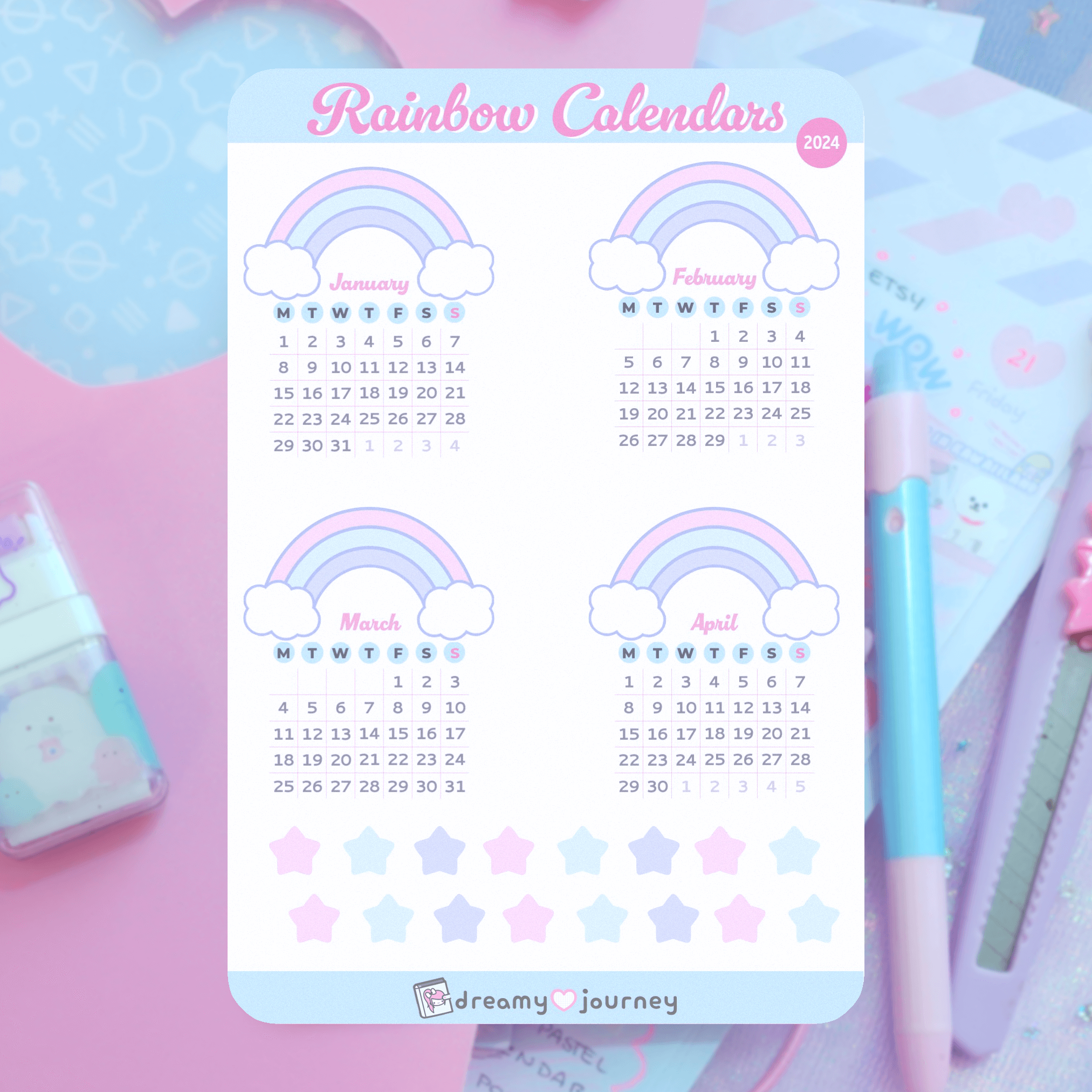 Rainbow Calendar set of 3 sheets - Image 2